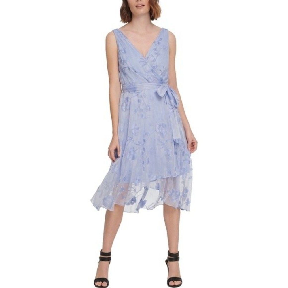 DKNY Women’s Blue Faux Wrap Midi Dress Size 10